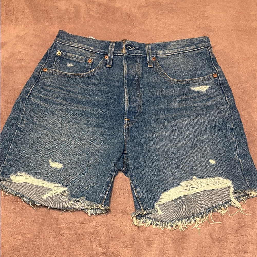 Levi's Blue Distressed Jean Shorts